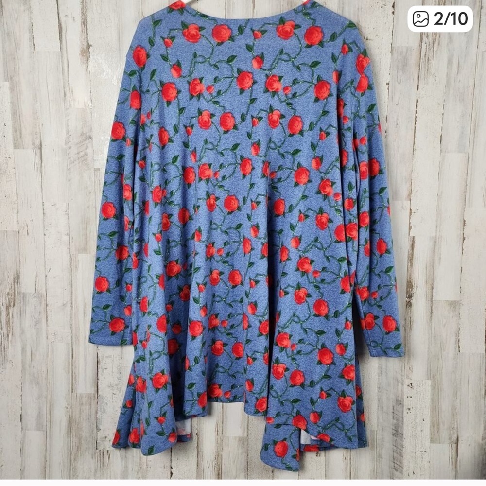 LuLaRoe Caroline Cardigan Sweater Blue Red Size 2XL - Picture 2 of 2
